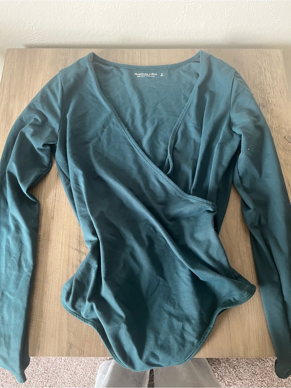 Abercrombie & Fitch Deep Teal Wrap-Front Long Sleeve Bodysuit